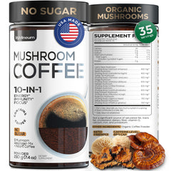 Wellneum Mushroom Coffee packaging with logo and sugar-free energy potential.