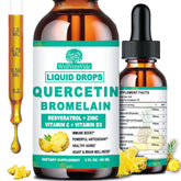 WellVeraVida quercetin bromelain liquid bottle highlighting immune support drops