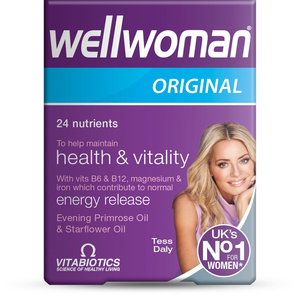 Wellwoman bottle-front view for daily multivitamin support for women.