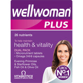 Wellwoman Plus multivitamin bottle for daily vitality support.