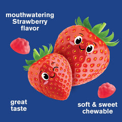 Gummy serving illustration emphasizes easy daily intake for growing bones and muscles.