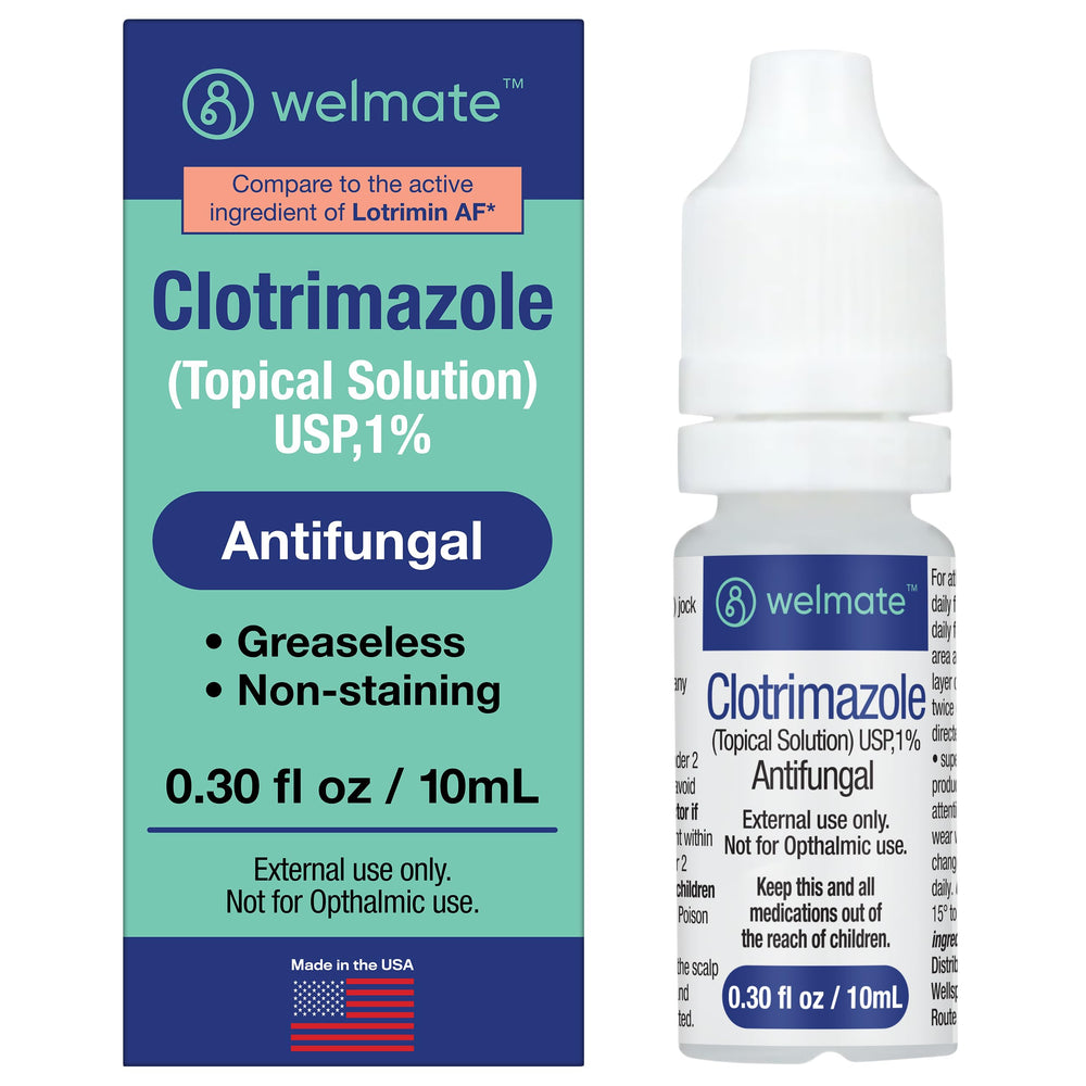 WELMATE Clotrimazole 1% bottle front for on-the-go relief.