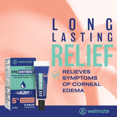 WELMATE Eye Ointment tubes closeup with sterile packaging and smooth application.