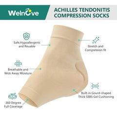 Welnove Achilles tendon sock demonstrates ergonomic fit for precise support.