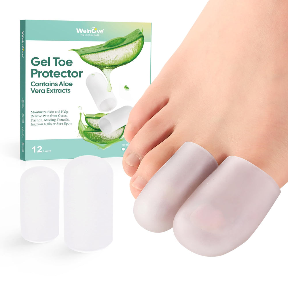 Welnove gel toe cap front view with clear silicone cushion