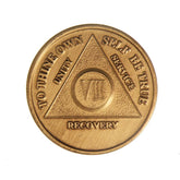 Wendells 8-year AA bronze medallion—front view, a daily sobriety reminder.