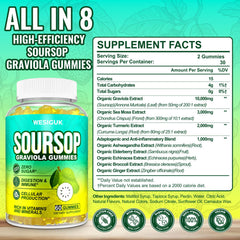 Wesiguk Soursop Gummies bottle pour demonstrates simple daily dosing for immune support.