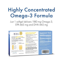 WHC UnoCardio 1000 softgels, easy-to-swallow burp-free omega-3 capsules