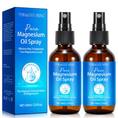 WHLH & Well-Being magnesium spray bottle closeup showing pure mineral formula and easy-to-use spray
