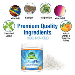 CalMag Plus bottle label closeup highlighting gluten-free, non-GMO formula.