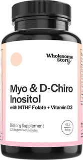 Wholesome Story Myo-Inositol and D-Chiro Inositol bottle front for hormonal balance.