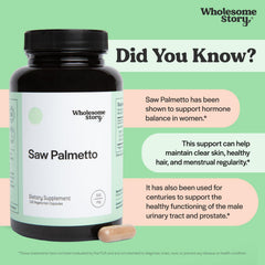 Wholesome Story Saw Palmetto capsules in hand for easy daily intake