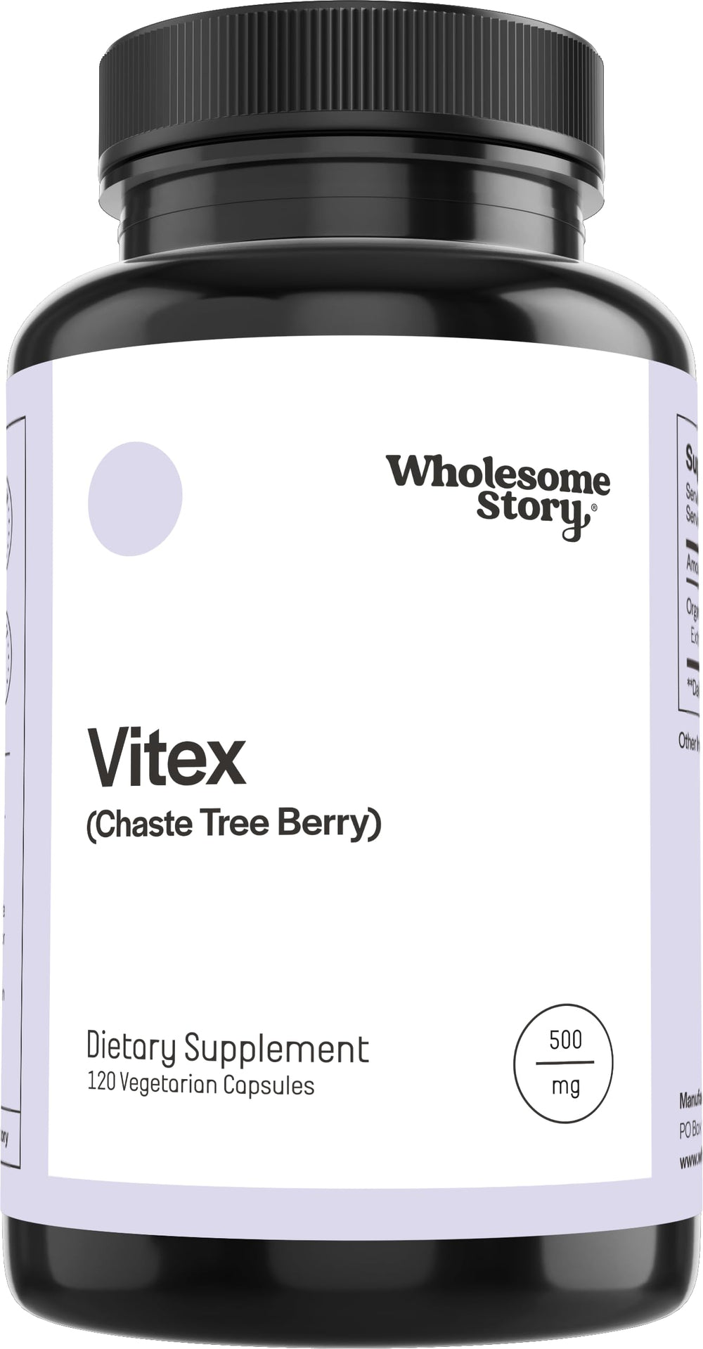 Wholesome Story Vitex bottle pour showing capsules for daily hormone support