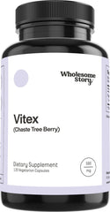 Wholesome Story Vitex bottle pour showing capsules for daily hormone support