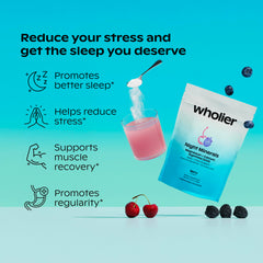 Wholier Night Minerals being poured into a glass for a customizable bedtime drink