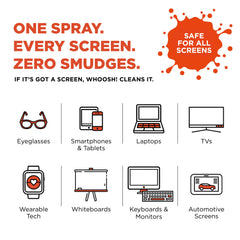 Compact WHOOSH Screen Shine Go car screen cleaner refreshing a dashboard display