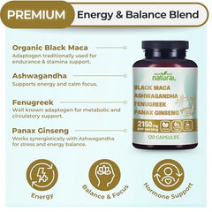 Why Not Natural 4-in-1 capsules close-up highlighting ginseng and adaptogens for energy.