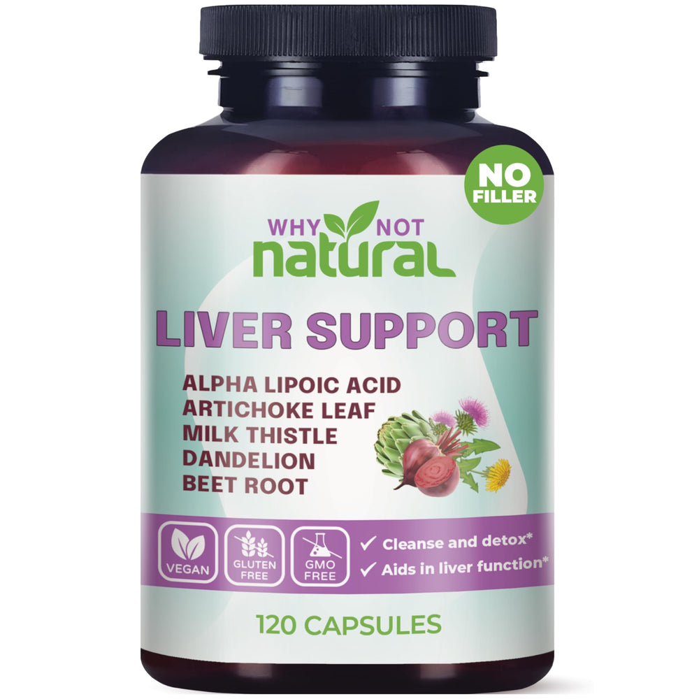 Why Not Natural 5-in-1 liver health bottle front shows herbal detox support