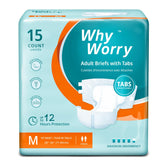 WhyWorry adult diapers with tabs open for easy adjustments and secure daily wear.