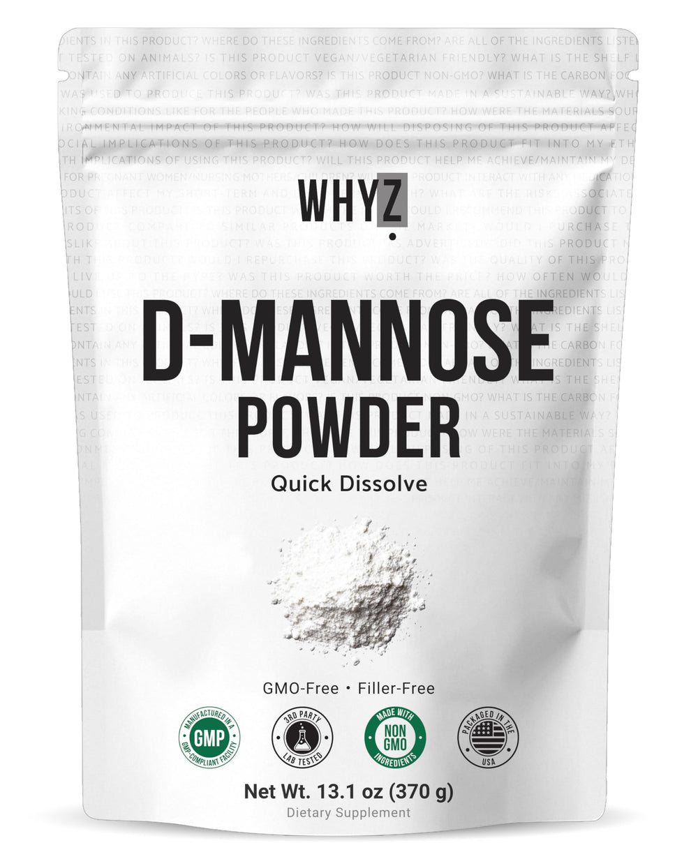 WHYZ D-Mannose powder bottle ready for quick mixing in drinks for daily routines.