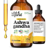Wild & Organic Ashwagandha Drops bottle for daily mood support.