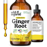 Wild and Organic ginger root extract drops bottle, 500 mg per serving, for immune support.