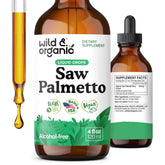Wild & Organic Saw Palmetto Tincture bottle with dropper for daily urinary support.