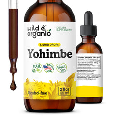 Wild & Organic Yohimbe Drops bottle pour for easy daily dosing