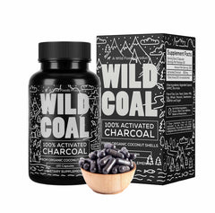 Wild Foods Activated Charcoal capsules bottle for everyday detox and convenience