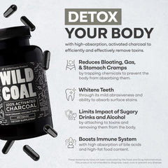Wild Foods Activated Charcoal capsules closeup for detox support