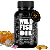 Wild Foods Fish Oil Omega-3 bottle with burpless, easy-swallow capsules for daily wellness.