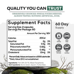 Close-up of Wild Foods Omega 3 capsules ready to swallow