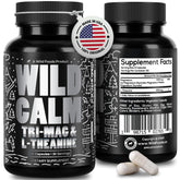 Wild Foods Tri-Mag & L-Theanine bottle displays a balanced magnesium blend for daily calm support.