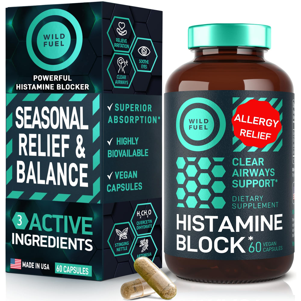 WILD FUEL histamine block flavonoids bottle – supports seasonal comfort.