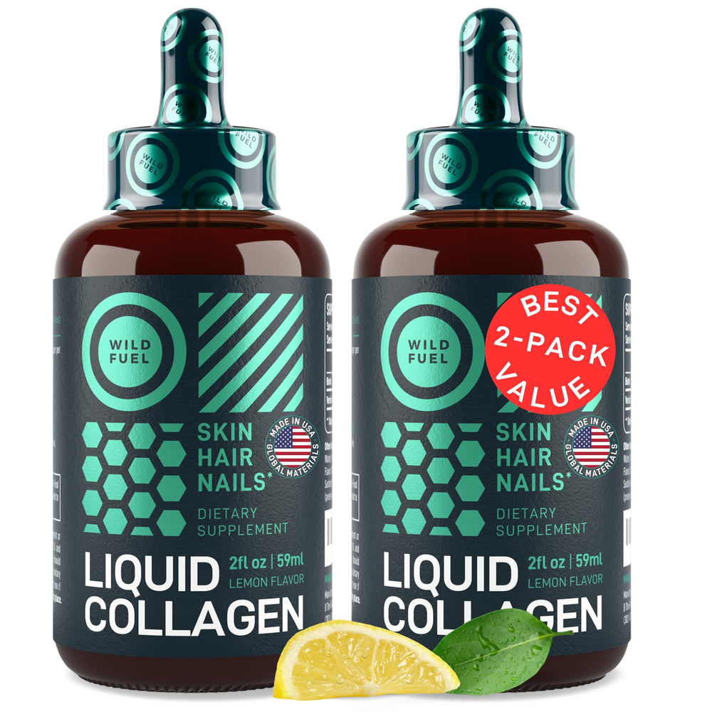 WILD FUEL Liquid Collagen Drops bottle on shelf for skin and hair support