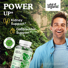 Close-up of Wild & Organic label highlighting vegan, GMO-free formula