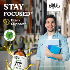 Wild & Organic Gotu Kola liquid extract dropper ready for daily focus use.