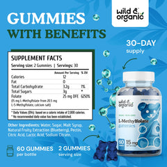 Wild & Organic L-Methylfolate Gummies being poured for daily use.