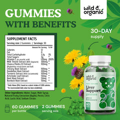 Wild & Organic Liver Support Gummies ingredients milk thistle clearly labeled on the bottle.