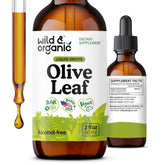 Wild & Organic olive leaf extract drops bottle with 500 mg extract for daily wellness support
