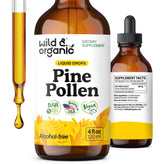 Wild & Organic Pine Pollen Tincture bottle on counter for daily wellness