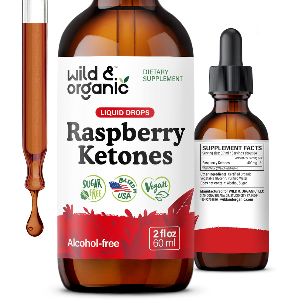 Wild & Organic Raspberry Ketones tincture bottle for daily wellness