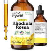 Wild & Organic Rhodiola Rosea tincture bottle for convenient mood support