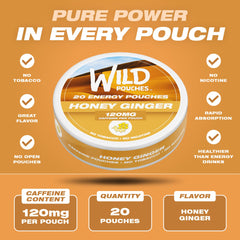 Close-up of Wild Pouches Honey Ginger caffeine pouch for quick use