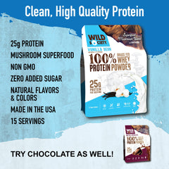 WILD SOCIETY whey protein scoop in vanilla creates a creamy, clean shake