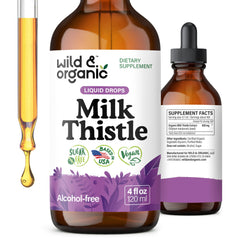 Wild and Organic Milk Thistle Liquid Drops bottle for liver support and detox