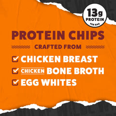 Wilde Chips ingredients closeup shows real chicken and bone broth.