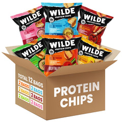 WILDE Chips protein pack variety showcases six flavors for keto-friendly snacking.