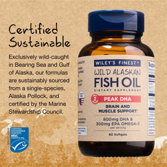Wiley's Finest Peak DHA back label nutrition with DHA and EPA amounts.