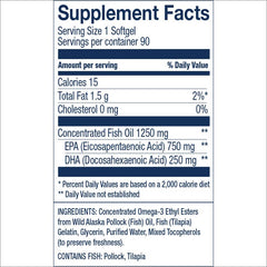 Close-up of Peak EPA/DHA softgels highlighting burpless formula for easy daily intake